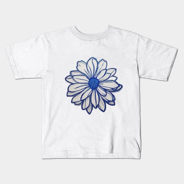 Blue Floral Design on Black Background No. 519 Kids T-Shirt by cornelliusy